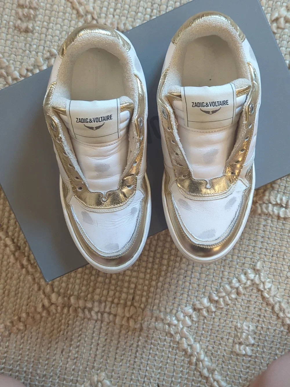 NWB Zadig & Voltaire Wings Low Sneakers White Gold Leather Size 7 (37) - Picture 3 of 7